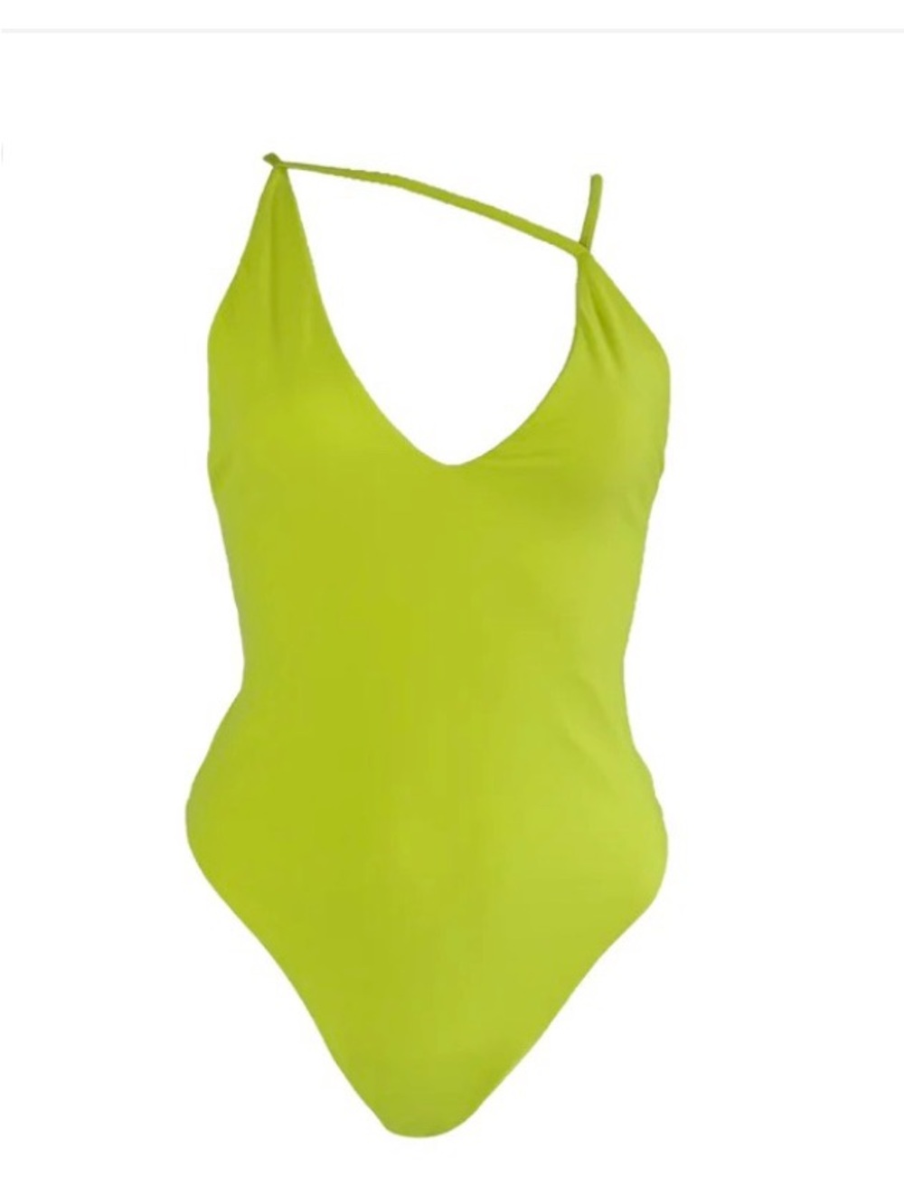 One-Shoulder V-Neck One-Piece Swimsuit in Lime #B4